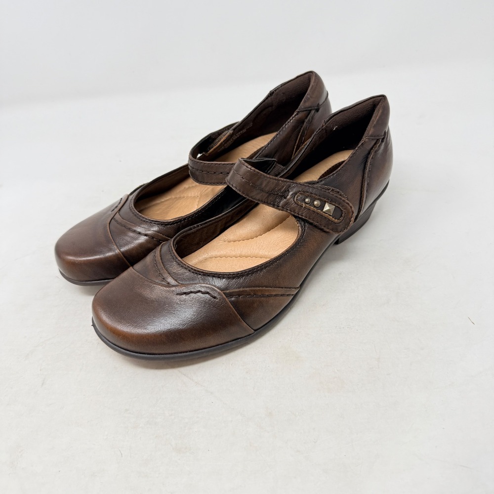 Earth Clover Mary Jane Heels Brown 7B Leather Studded Comfort Block Heel Shoes